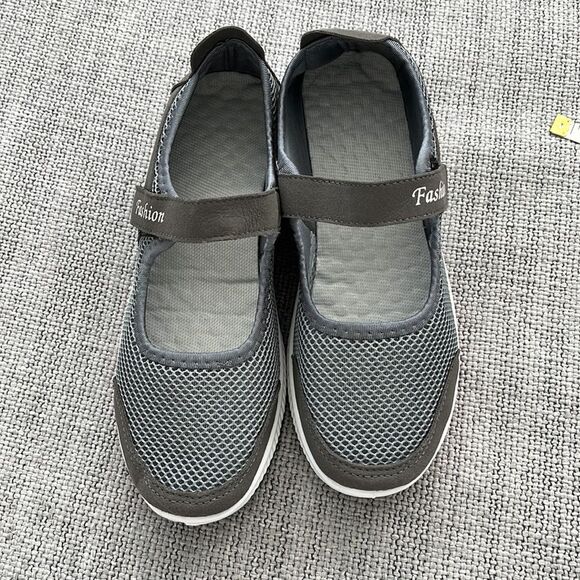 Amazon Comfort Non Slip Shoes Mesh Walking Sneaker Gray Mary Jane Size 39 8.5 - Picture 3 of 6